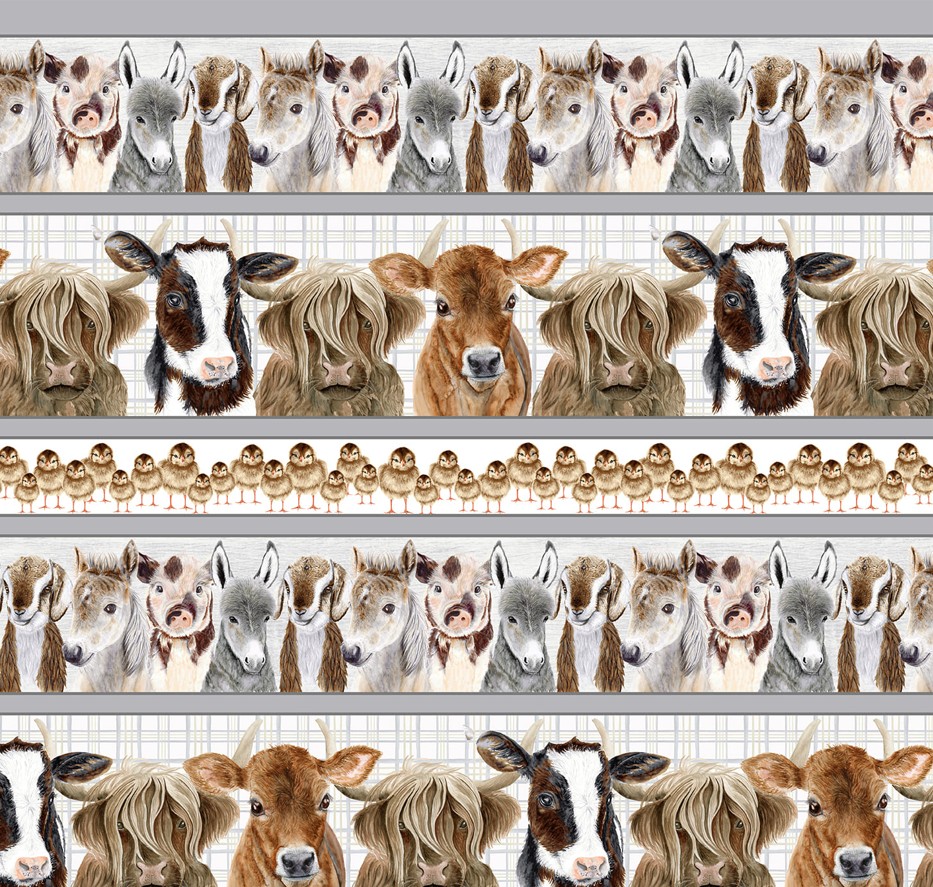 Little Seedlings Farm Animal Stripe White by Moque Lee for Blank Quilting