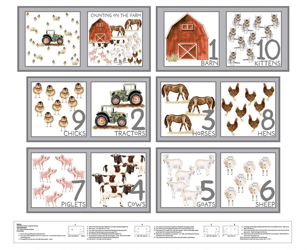 Little Seedlings Farm Counting on the Farm Soft Book Panel by Moque Lee for Blank Quilting