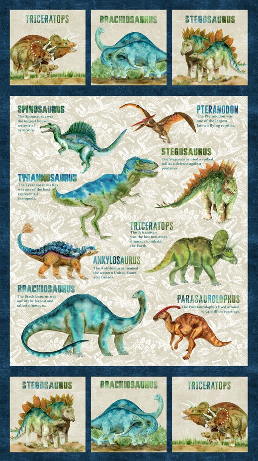 Dino Roar Dino Panel by Brett Blumenthal for Northcott Fabrics