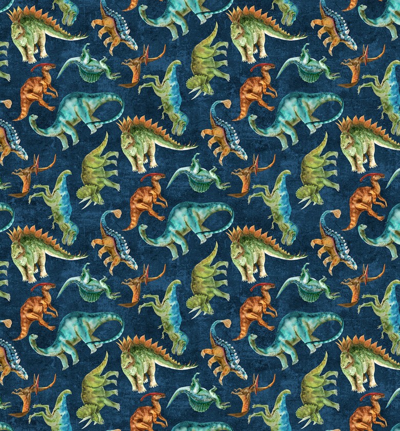 Dino Roar Dino Toss Navy by Brett Blumenthal for Northcott Fabrics