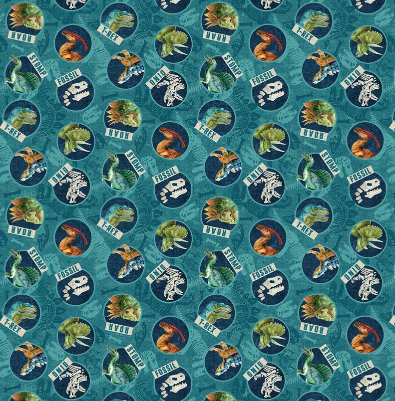Dino Roar Dino Head Toss Teal by Brett Blumenthal for Northcott Fabrics
