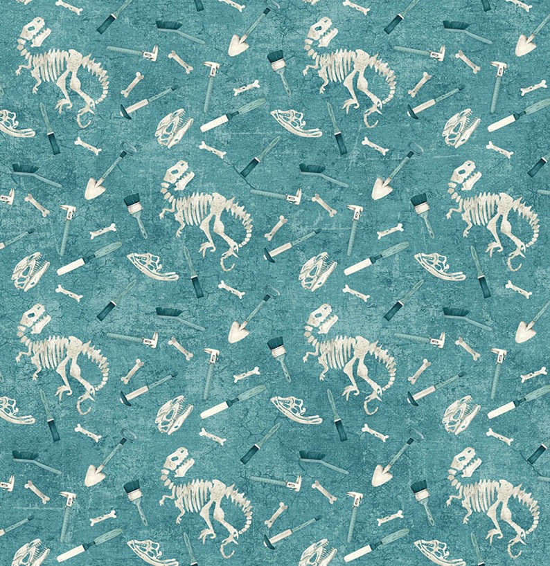 Dino Roar Excavation Light Teal by Brett Blumenthal for Northcott Fabrics