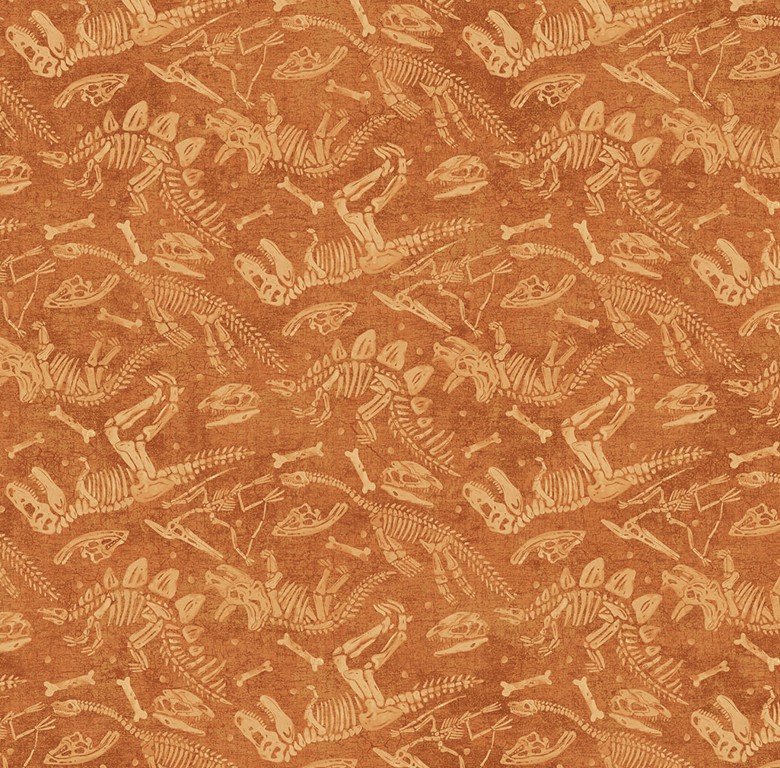 Dino Roar Dino Bones Rust by Brett Blumenthal for Northcott Fabrics