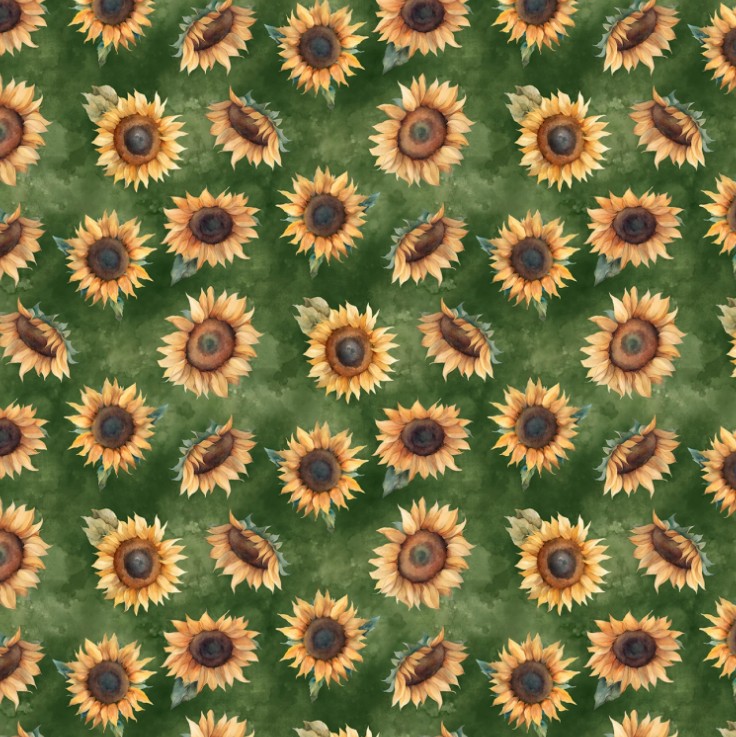 Sunkissed Sunflower Toss Green by Nancy Mink for Wilmington Prints