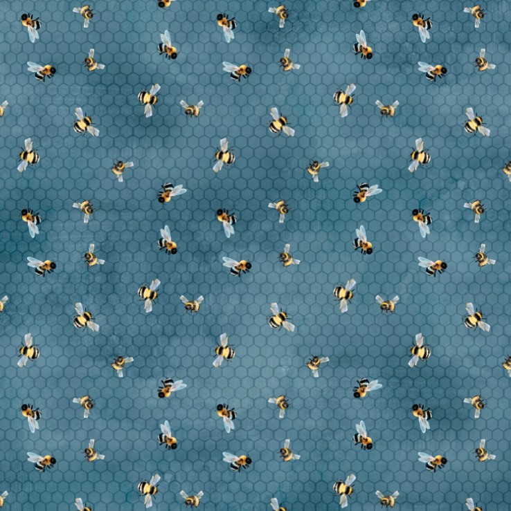 Sunkissed Bees Blue by Nancy Mink for Wilmington Prints