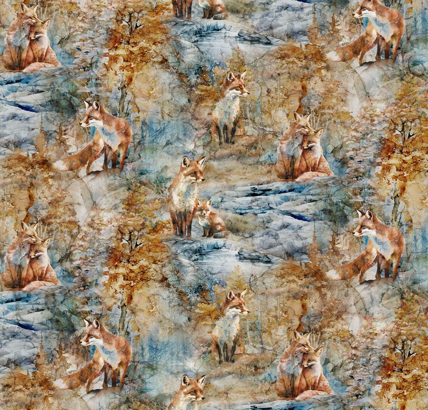 Fox Den Fox Dense Blue by Deborah Edwards & Melanie Samra for Northcott Fabrics