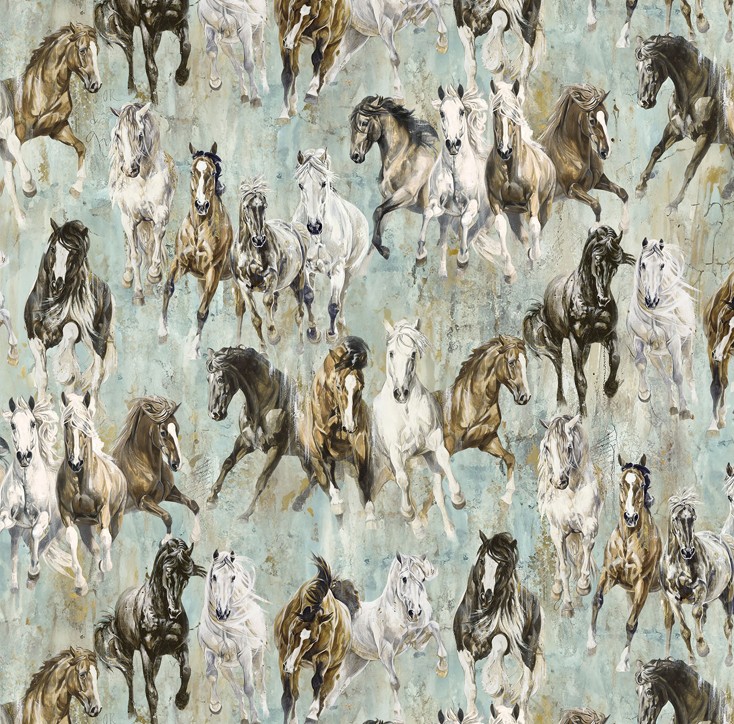 Pedigree Horses Turquoise by Elise Genest for Northcott Fabrics