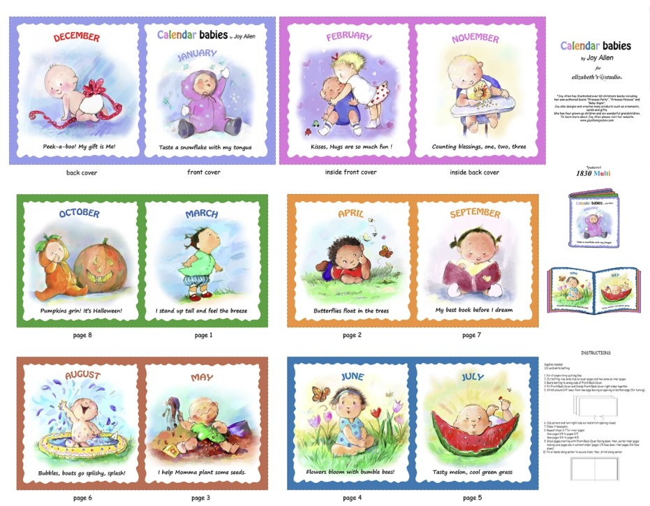 Calendar Babies Soft Book Panel by Joy Allen for Elizabeth's Studio