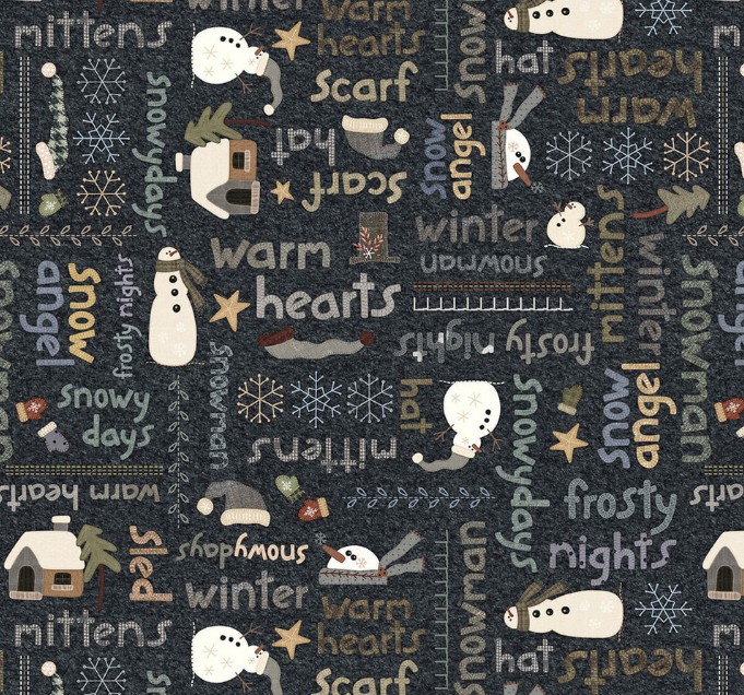 Snowy Days & Frosty Nights Snow Many Words Graphite by Kathi Campbell for Studio E Fabrics