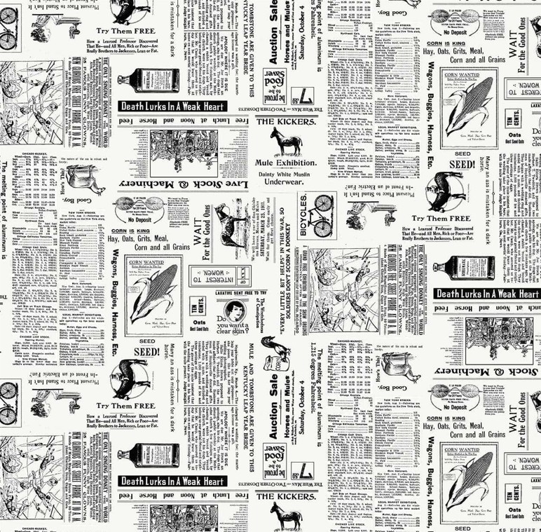 Neighborhood Association Newspaper Ads Off-White by Timna Tarr for Studio E Fabrics