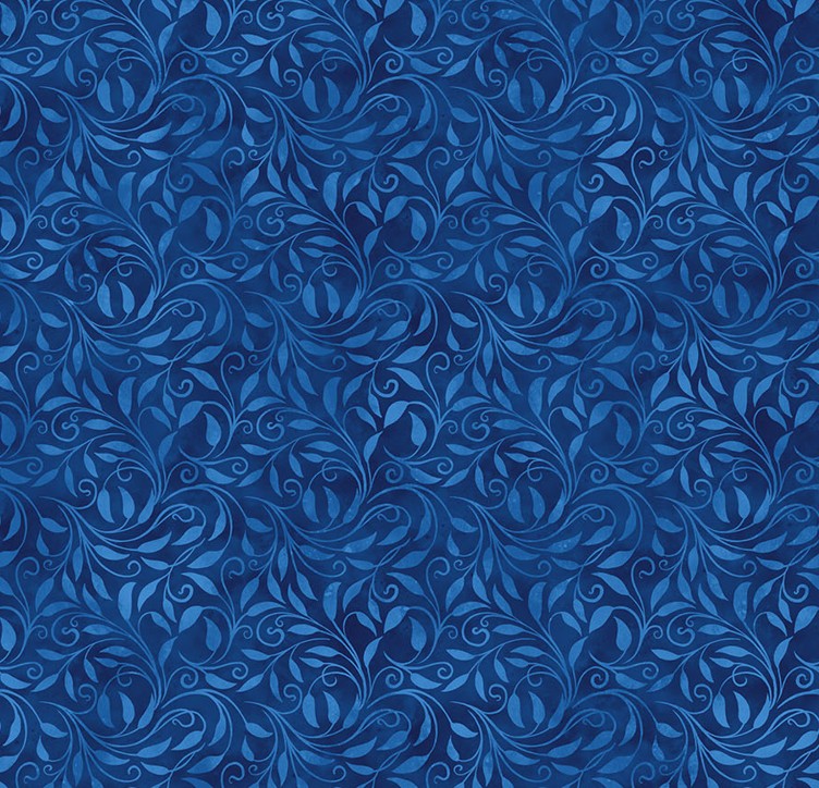 Nativity Leaf Scroll Blue by Alison McGarrigle for Northcott Fabrics