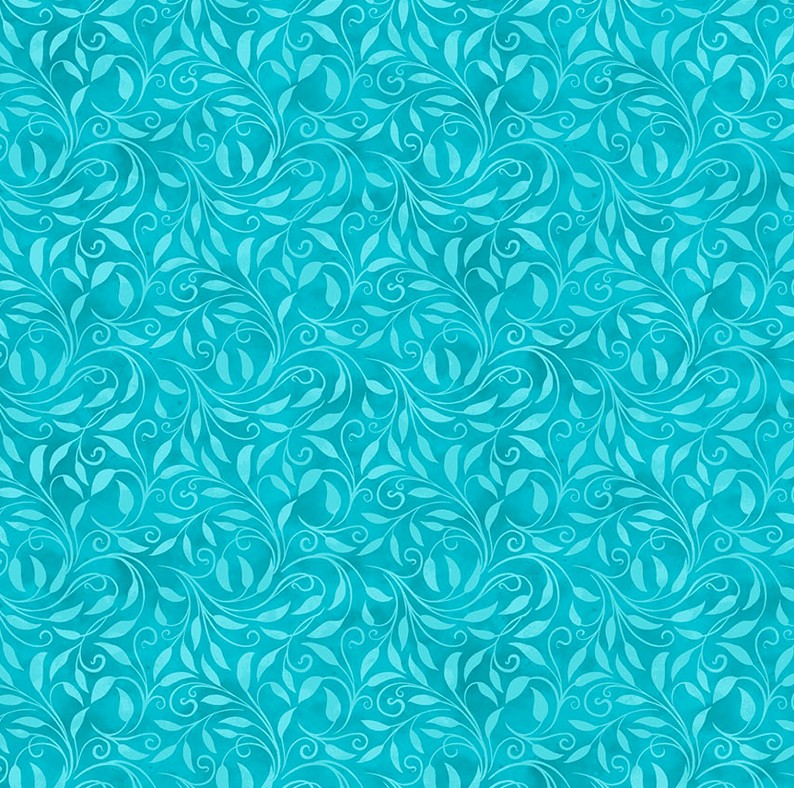 Nativity Leaf Scroll Turquoise by Alison McGarrigle for Northcott Fabrics