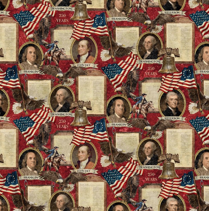America 250 Founding Fathers Red by Linda Ludovico for Northcott Fabrics