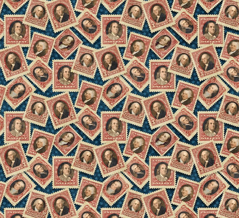 America 250 Stamps Navy by Linda Ludovico for Northcott Fabrics