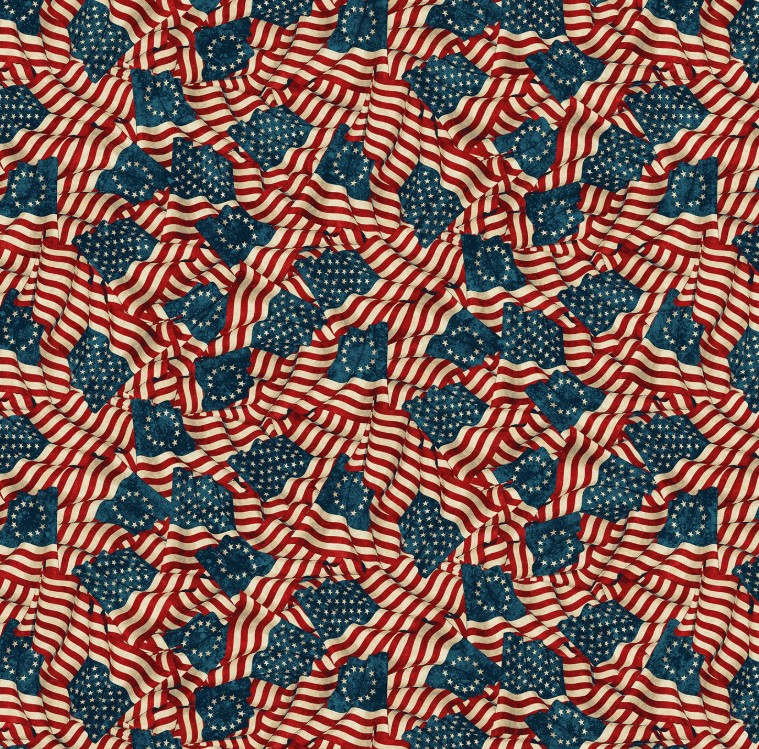 America 250 Flags Beige Multi by Linda Ludovico for Northcott Fabrics