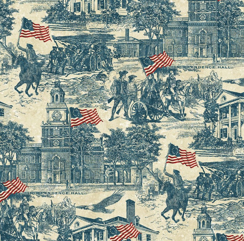 America 250 Toile Navy-Beige by Linda Ludovico for Northcott Fabrics