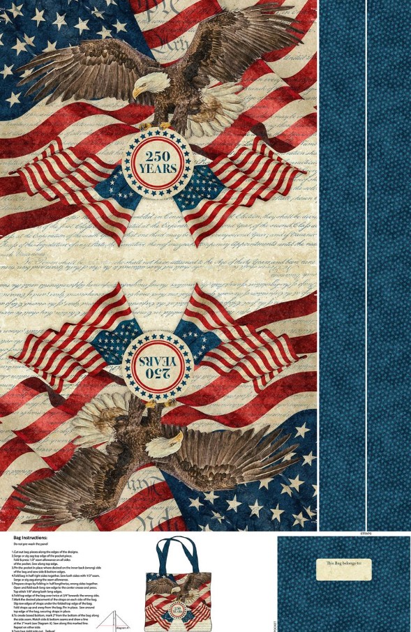 America 250 Bag Panel Beige by Linda Ludovico for Northcott Fabrics