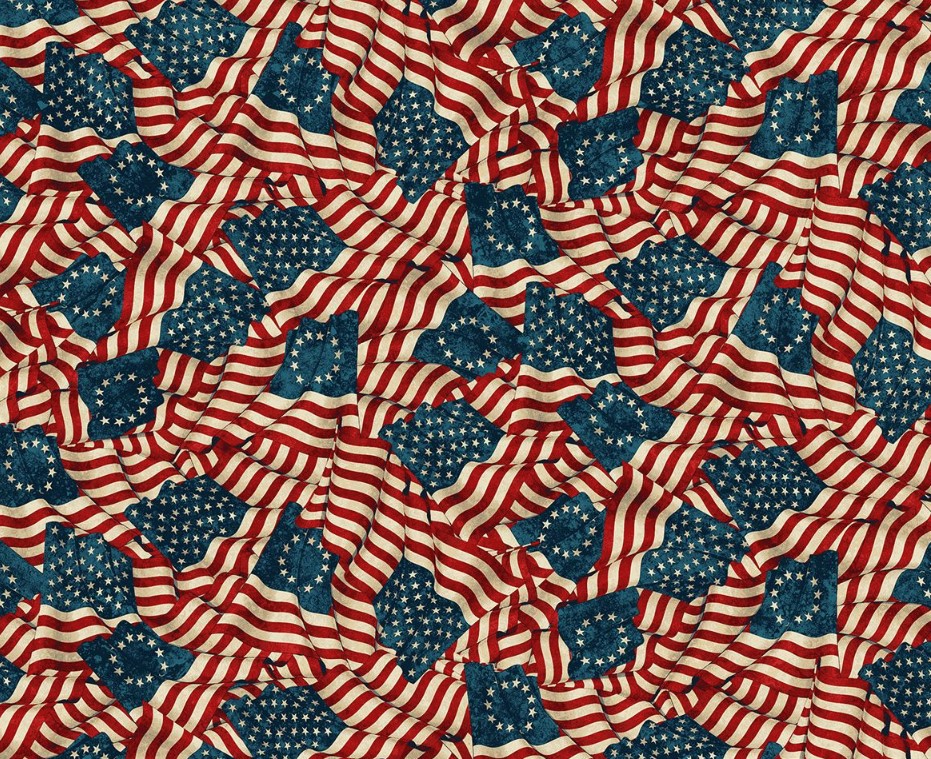 America 250 Flags Wide Back Beige by Linda Ludovico for Northcott Fabrics