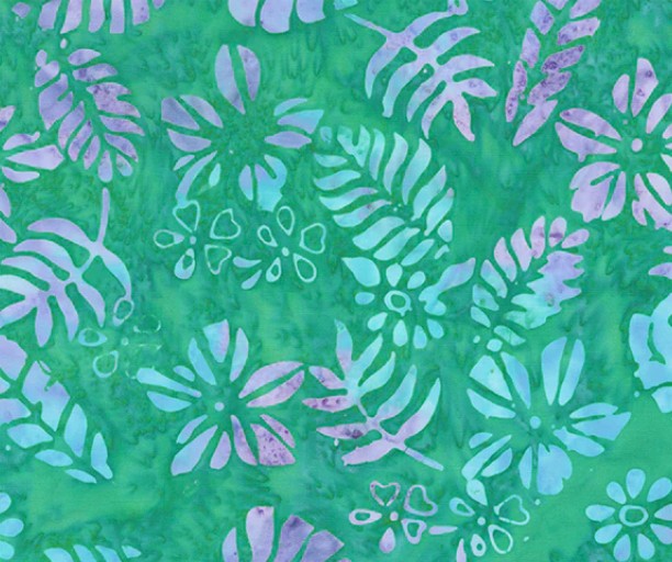 Iris Beauty Batik Tropical Leaves Jade by Jacqueline de Jonge for Anthology Fabrics
