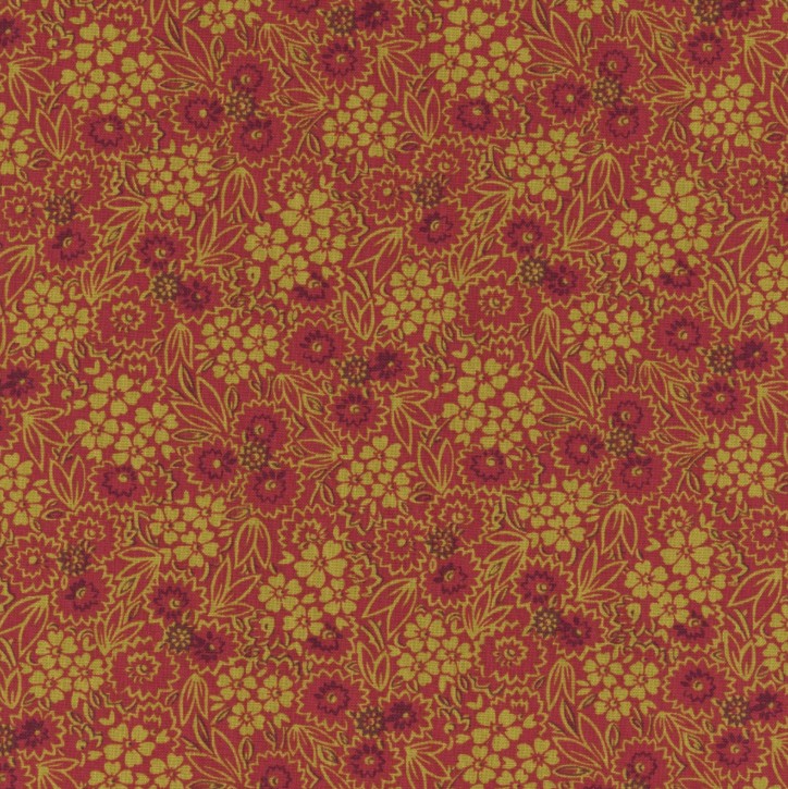 Baubles & Balsam Pressed Flowers Cranberry by Kim Diehl for Henry Glass Fabrics