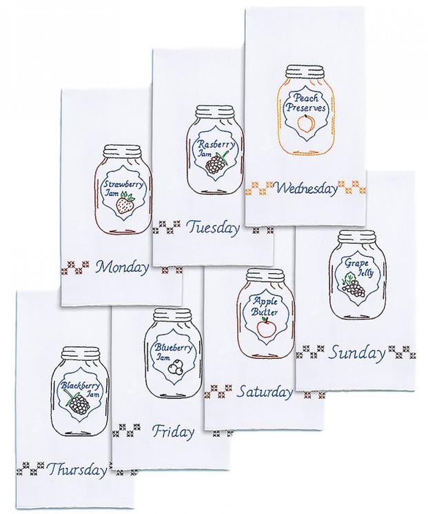 Hand Towels: Mason Jars Days Of The Week Set From Jack Dempsey Needle Art