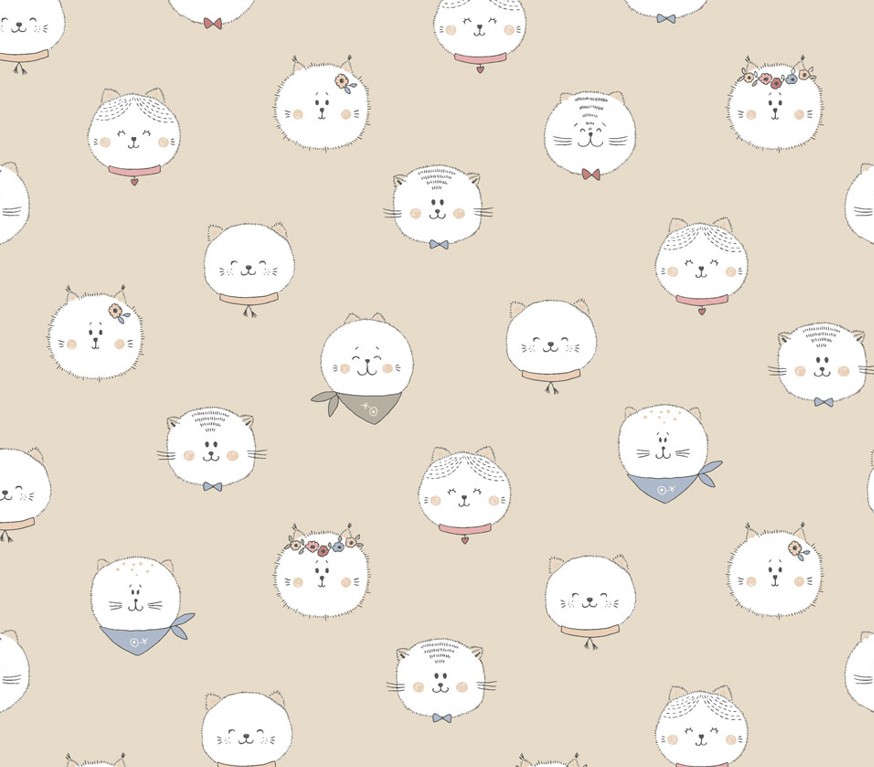 Kitten Fun Faces Light Khaki by Julia Khimich for Clothworks
