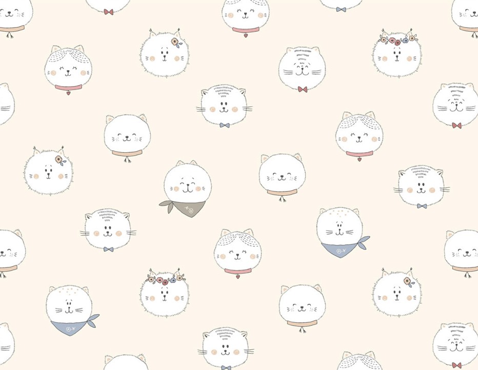 Kitten Fun Faces Cream by Julia Khimich for Clothworks