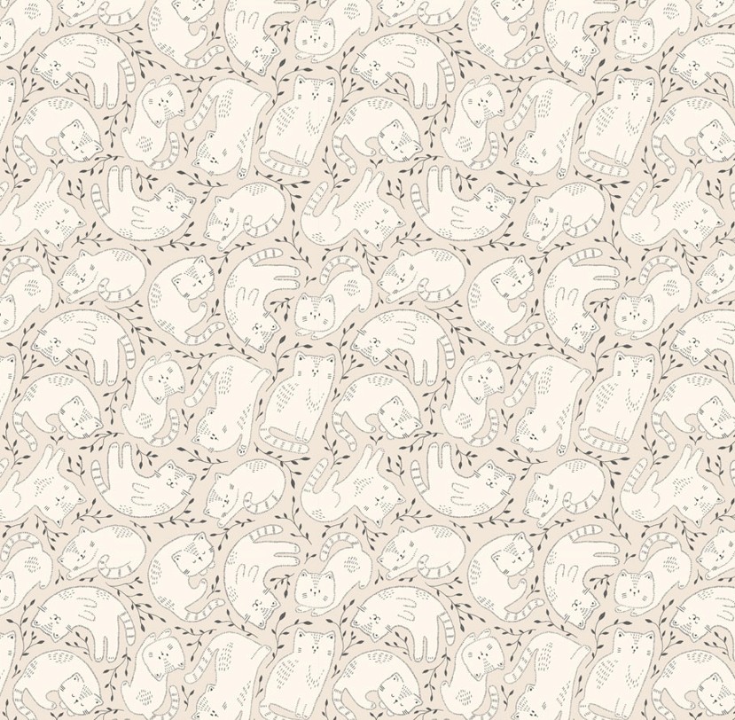 Kitten Fun Tossed Kittens Khaki by Julia Khimich for Clothworks