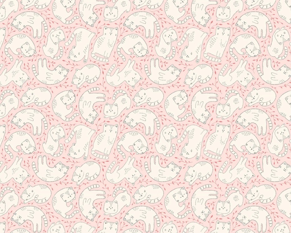 Kitten Fun Tossed Kittens Light Pink by Julia Khimich for Clothworks