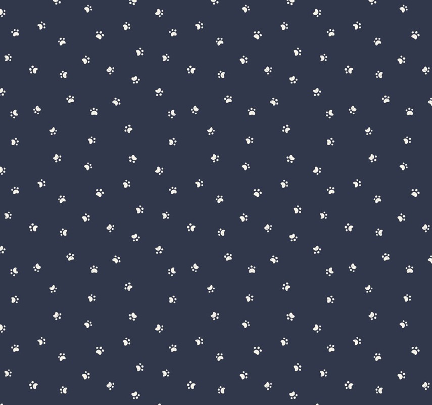 Kitten Fun Paw Prints Navy Blue by Julia Khimich for Clothworks