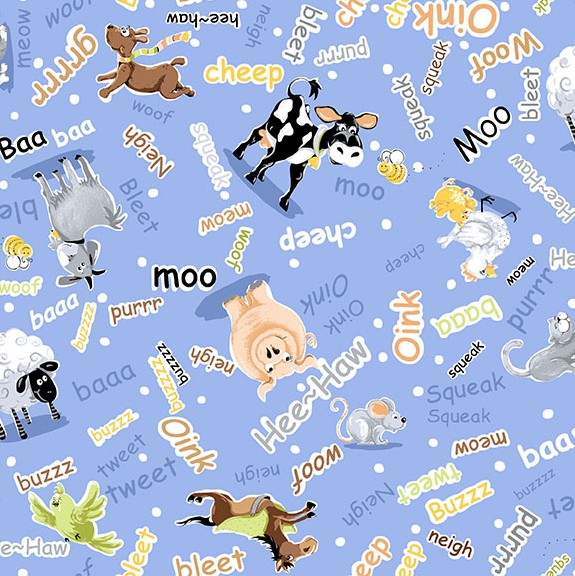 Barnyard Blues Noises Denim by Susybee for Clothworks