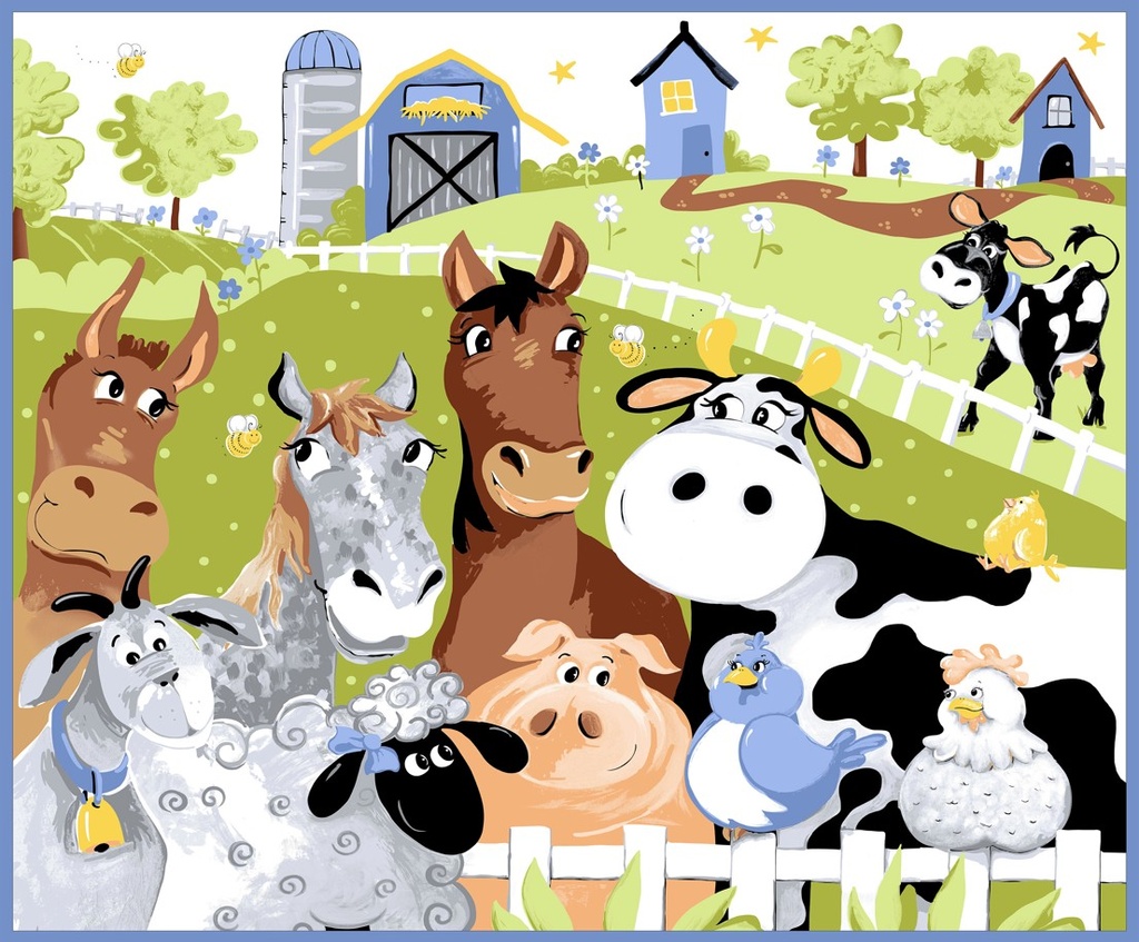 Barnyard Blues Play Mat Panel by Susybee for Clothworks