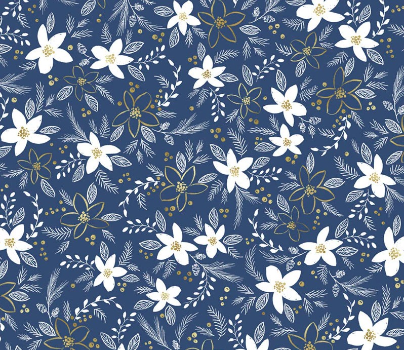 Joyful Holiday Floral Toss Blue by Sara Berrenson for P&B Textiles