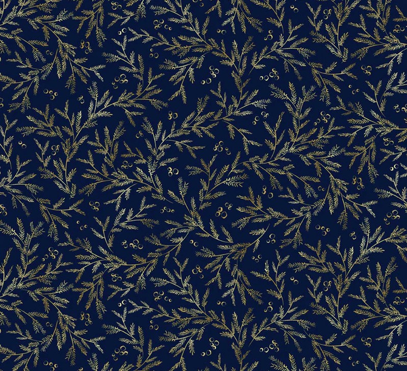 Joyful Pine Branch Vines Navy by Sara Berrenson for P&B Textiles