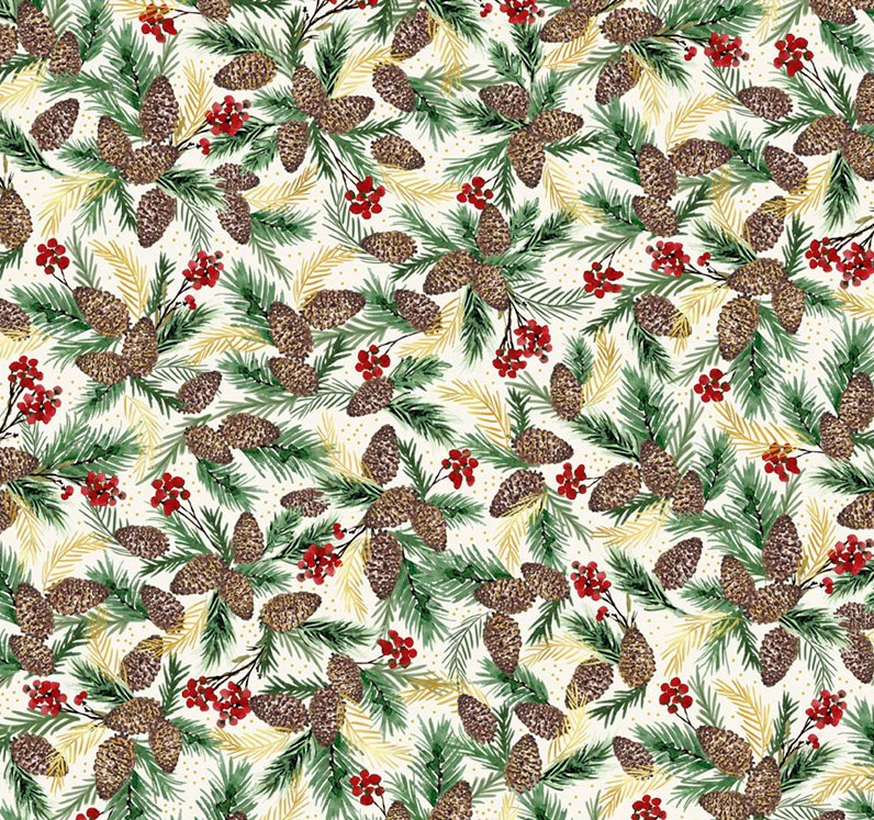 Joyful Packed Pinecone Sprigs Cream by Sara Berrenson for P&B Textiles