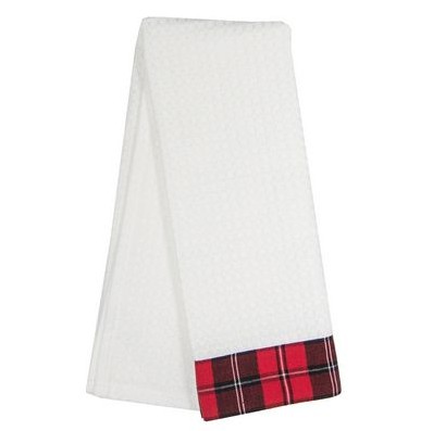 Waffle Weave White Plaid Cotton Tea Towel