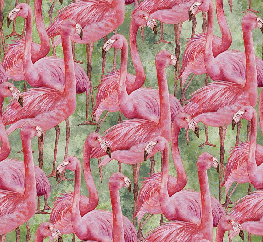 Flamingo Fling Flamingo Crowd Matcha by Nancy Smith for Studio E Fabrics