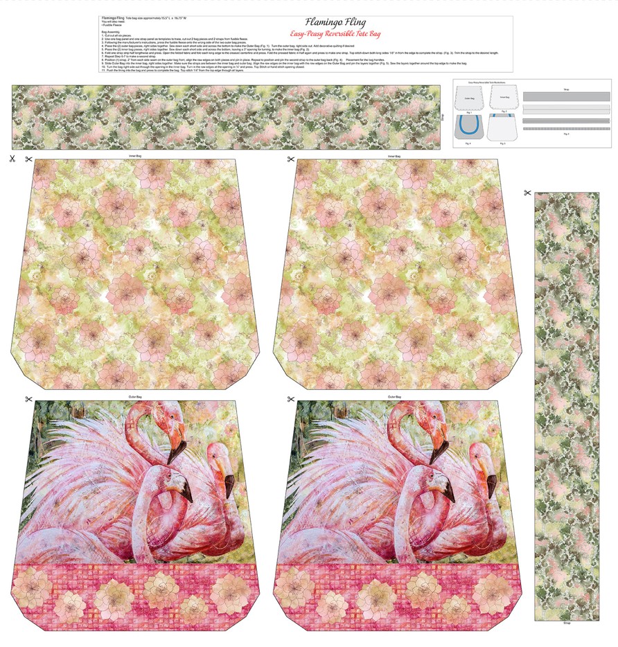 Flamingo Fling Reversible Tote Bag Panel by Nancy Smith for Studio E Fabrics