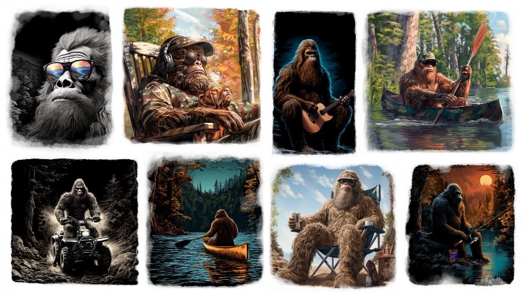 Legendary Loner Gone Squatchin' Panel by Jim Baldwin for 3 Wishes Fabrics