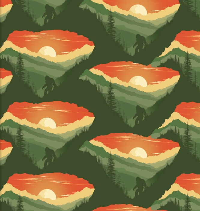 Legendary Loner Mysterious Mountain Green by Jim Baldwin for 3 Wishes Fabrics