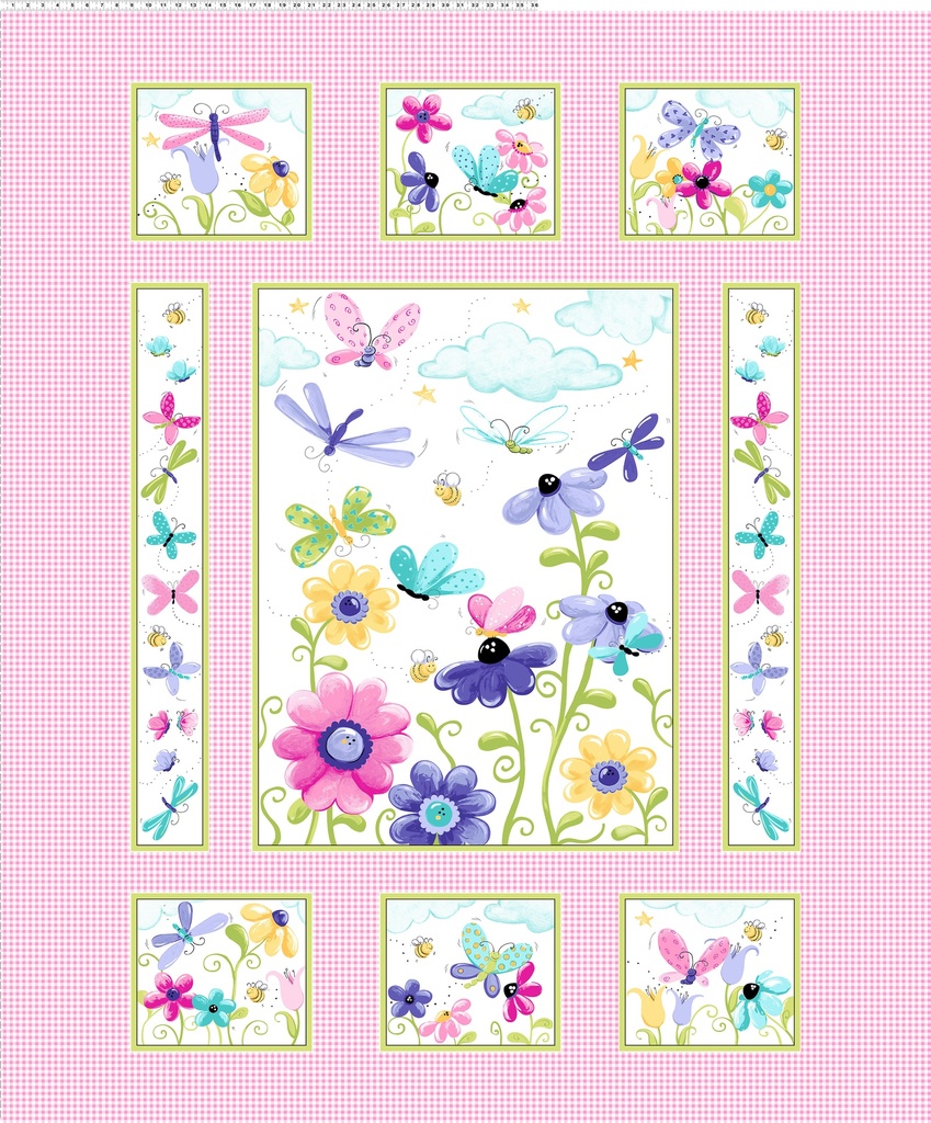 Flutter the Butterfly Quilt Panel Pink by SusyBee