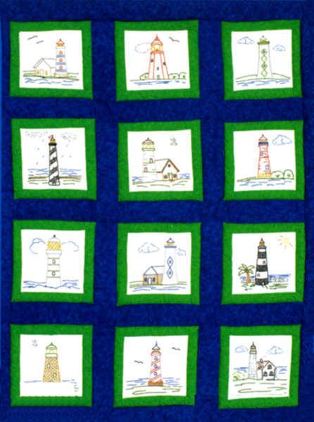 9 Quilt Block Lighthouses for Hand Embroidery from Jack Dempsey Needle Art