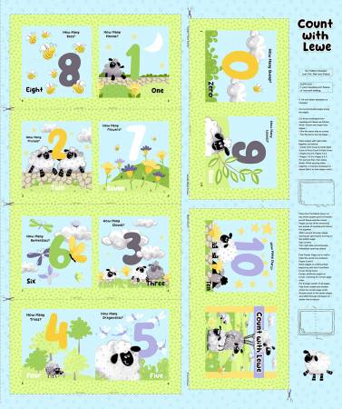 Lewe the Ewe 36" Storybook Light Blue Panel by Susybee for Clothworks