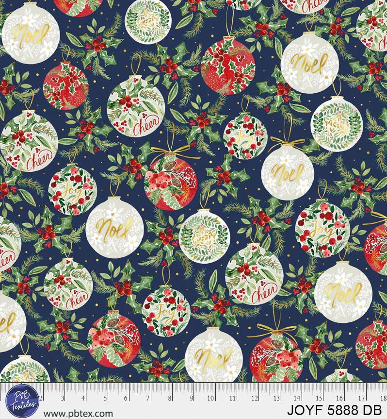 Joyful Ornament Allover Dark Blue by Sara Berrenson for P&B Textiles