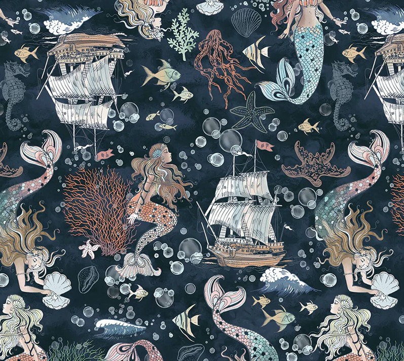 Ocean Song A Mermaid's Tale Deep Sea by Whistler Studios for Windham Fabrics