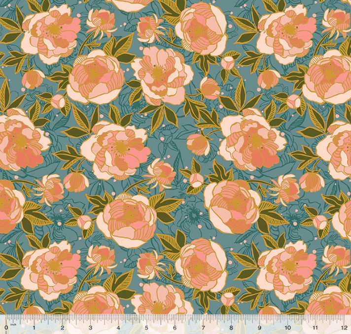 Lush Life Wild Peonies Soft Teal from Windham Fabrics
