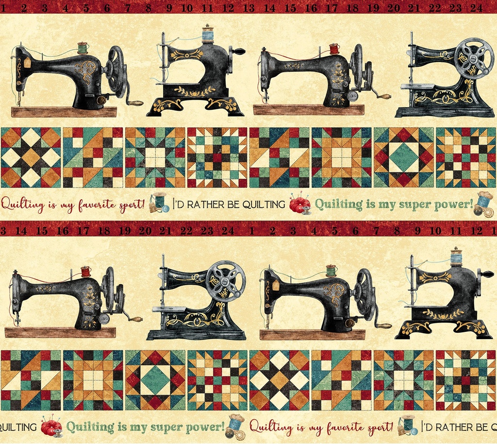 Stonehenge Stitchin' Border Stripe Antique Machines from Northcott