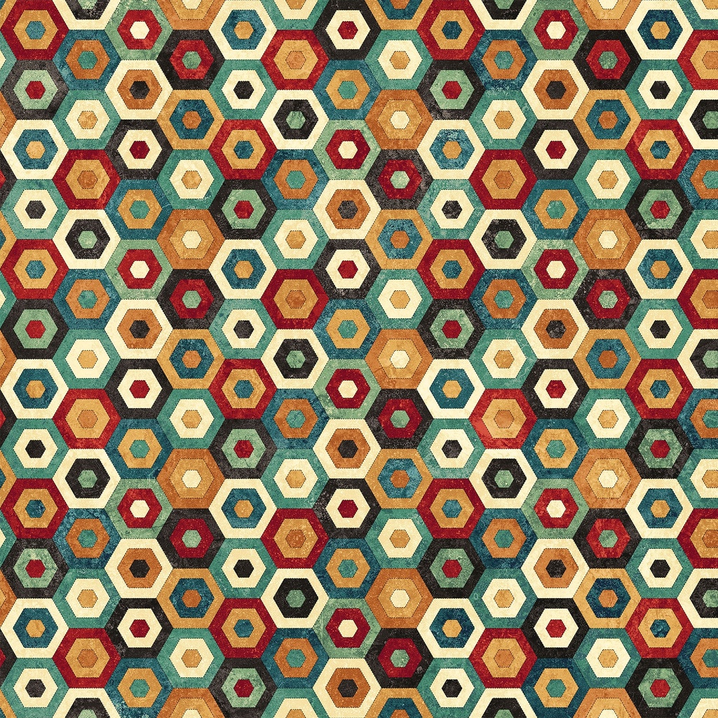 Stonehenge Stitchin' Hexies Multi from Northcott
