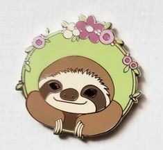 Happy Sloth Enamel Needle Minder