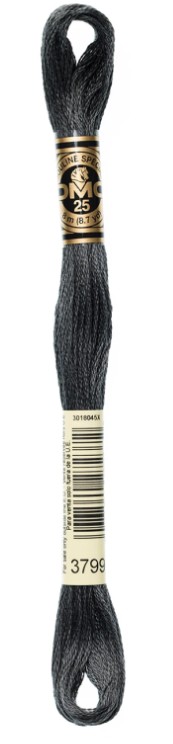 DMC Embroidery Floss Color 3799 Very Dark Pewter Gray